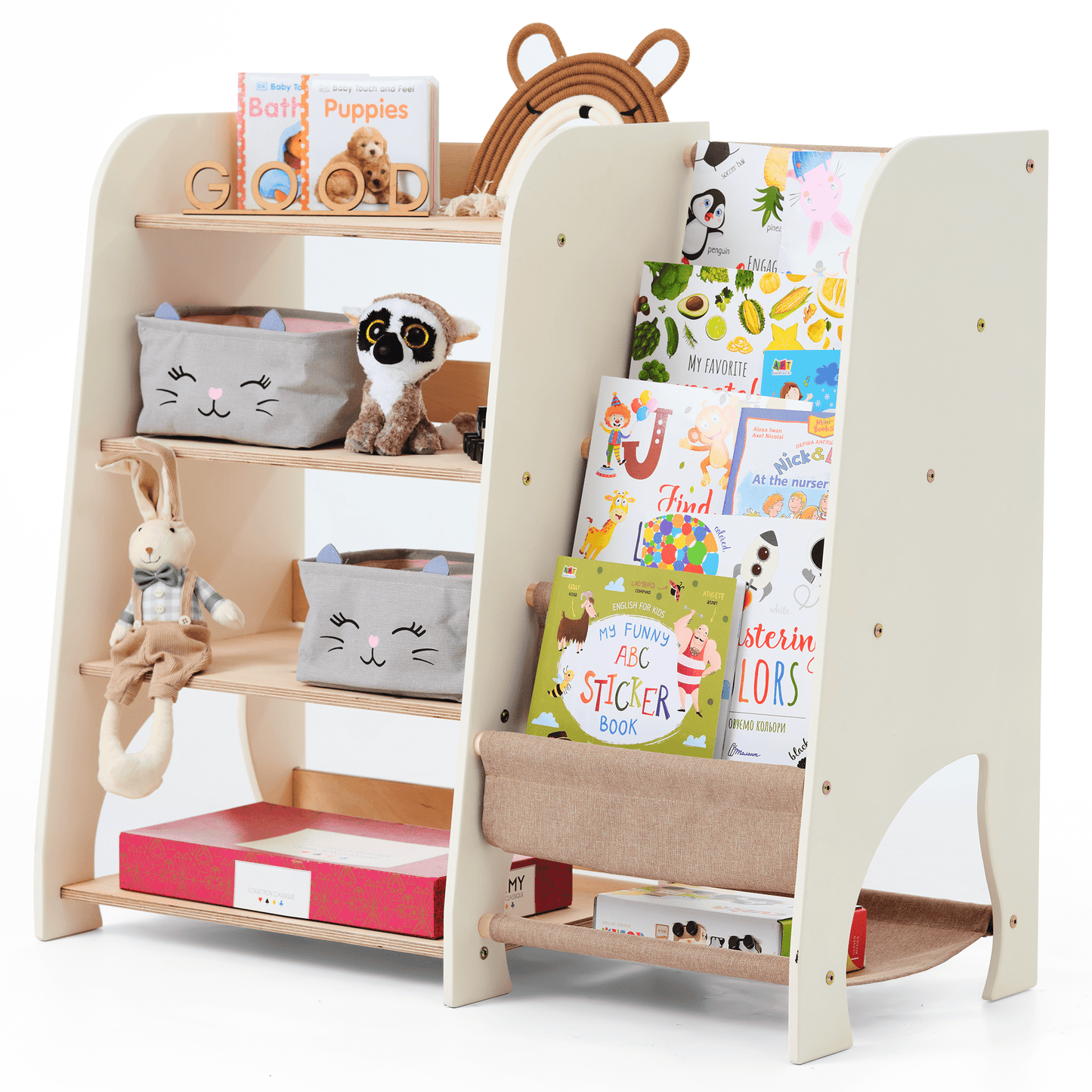 2-in-1 Montessori shelf for books and toys