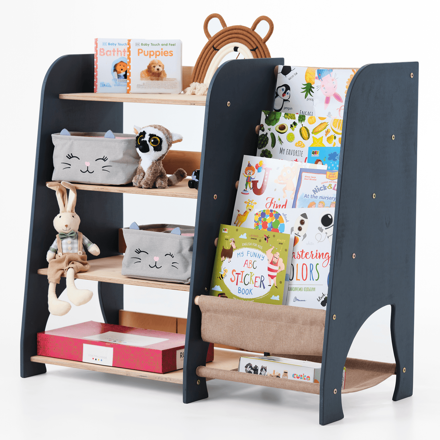 2-in-1 Montessori shelf for books and toys