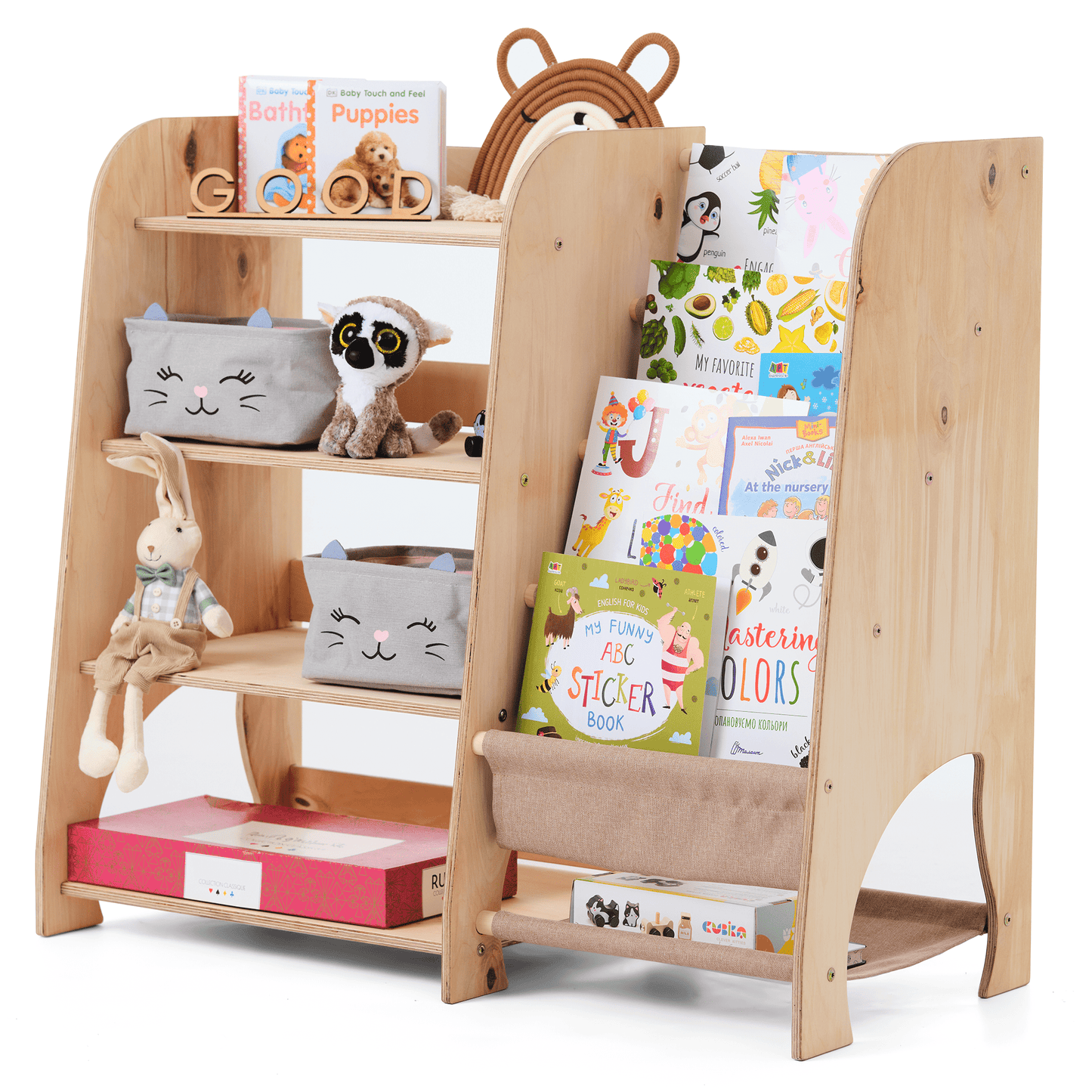 2-in-1 Montessori shelf for books and toys