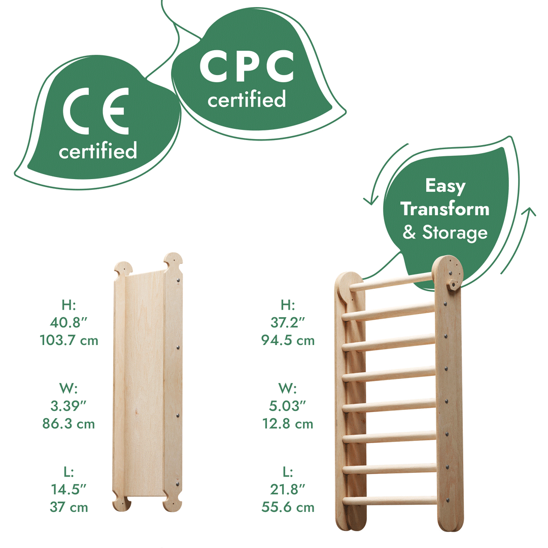 6-in-1 indoor climbing wall: wall bars, gymnastic rings, hanging ladder, disc swing, slide and pull-up bar for children