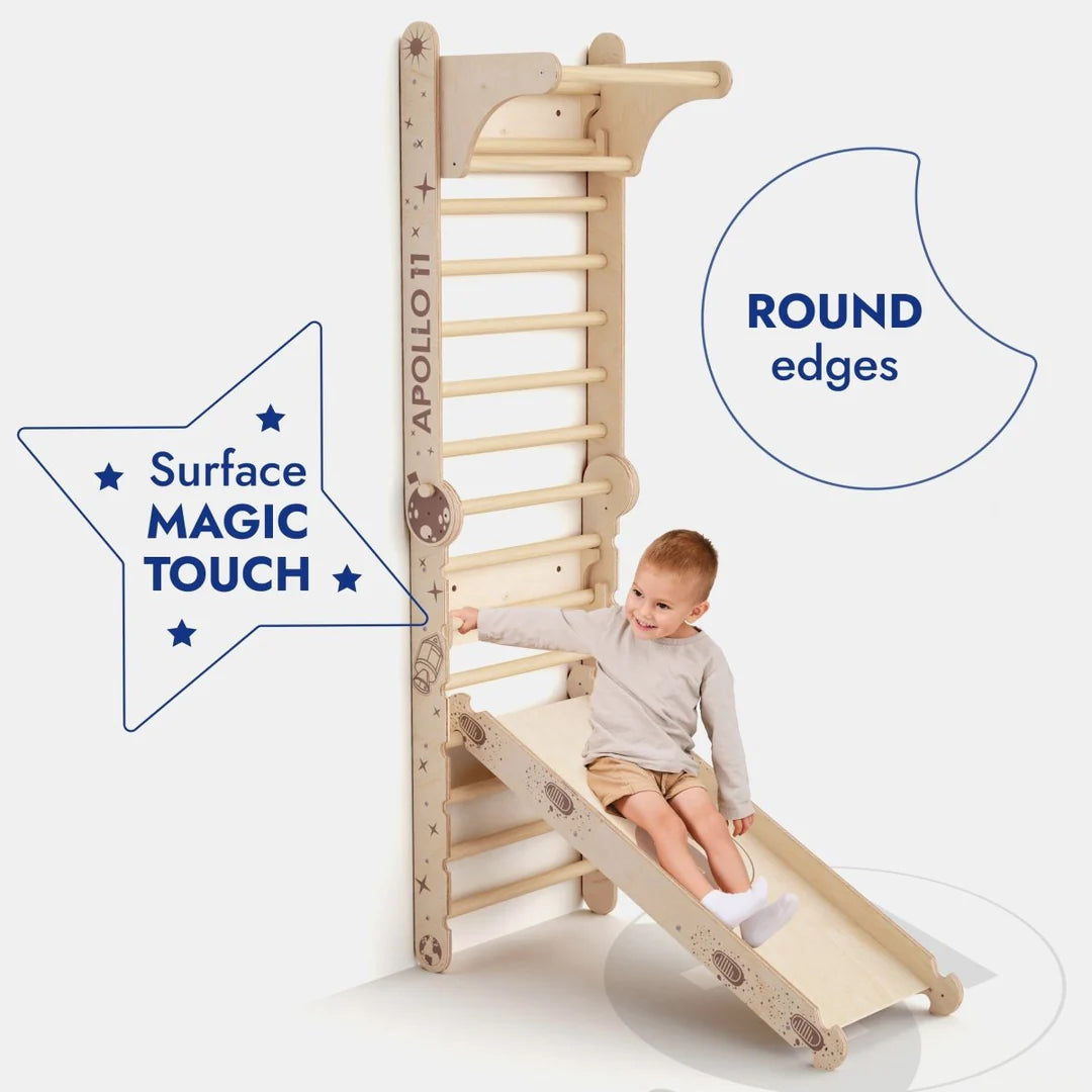 Apollo Swedish Wall / Climbing Ladder for Little Astronauts + Moon Swing Set + Slide Board