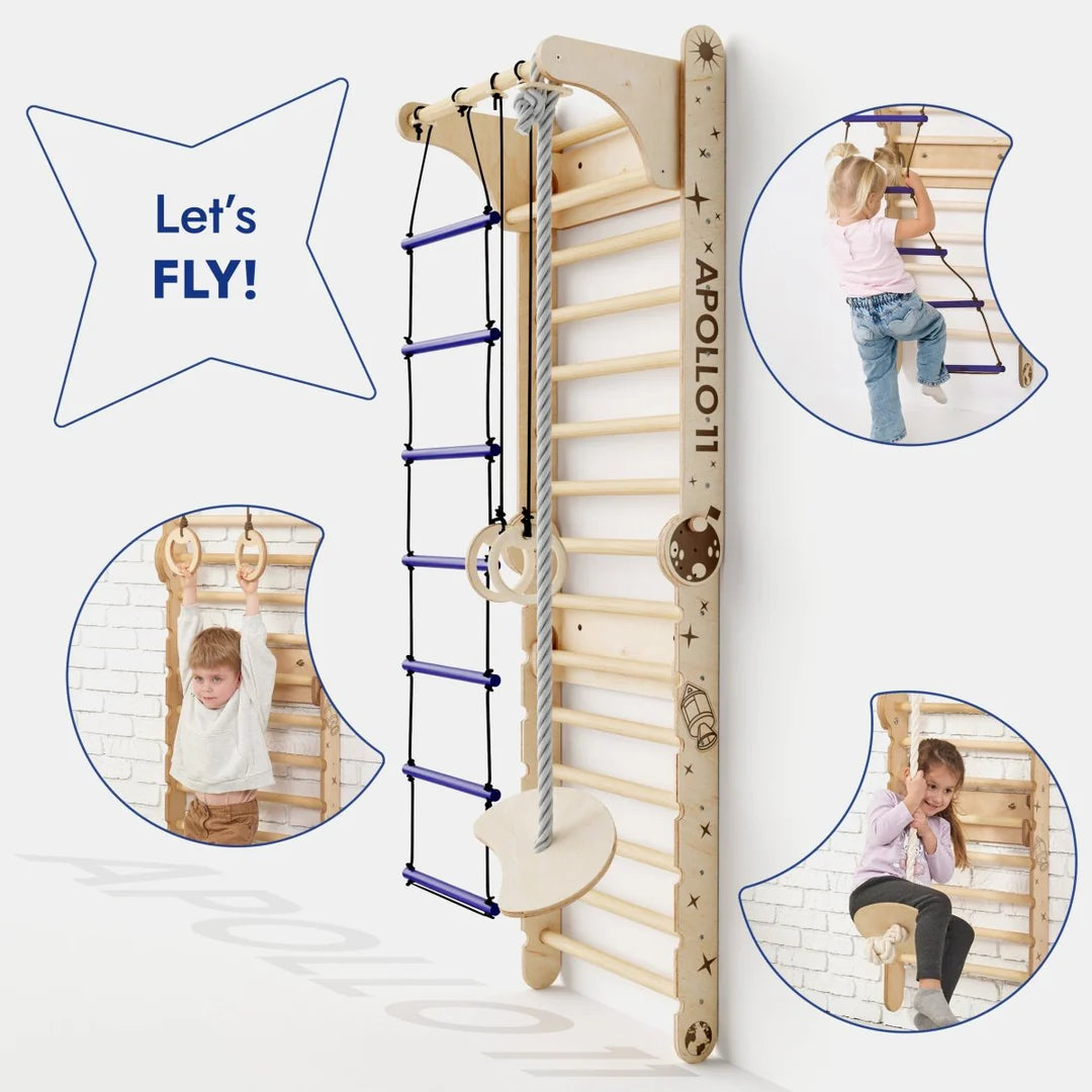 Apollo Swedish Wall / Climbing Ladder for Little Astronauts + Moon Swing Set + Slide Board