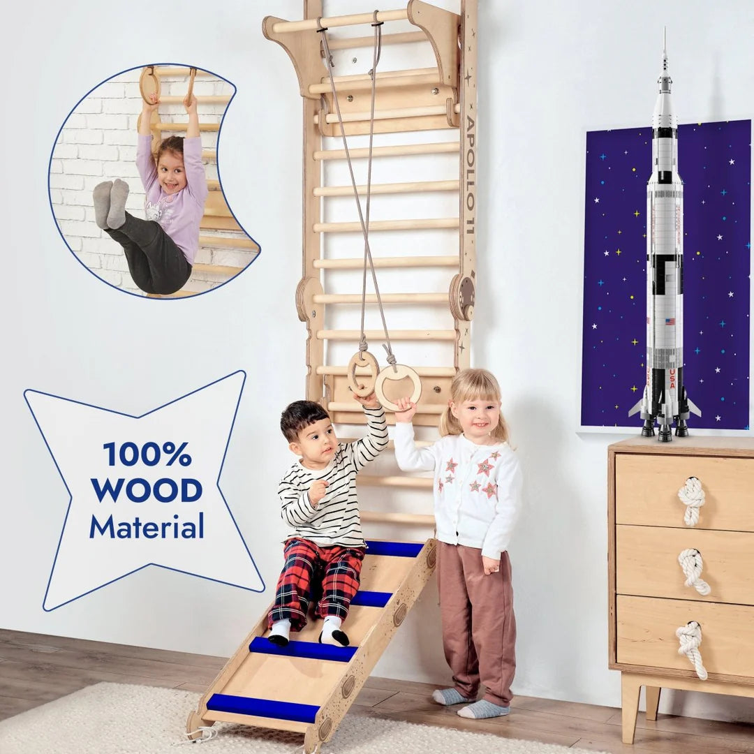 Apollo Swedish Wall / Climbing Ladder for Little Astronauts + Moon Swing Set + Slide Board