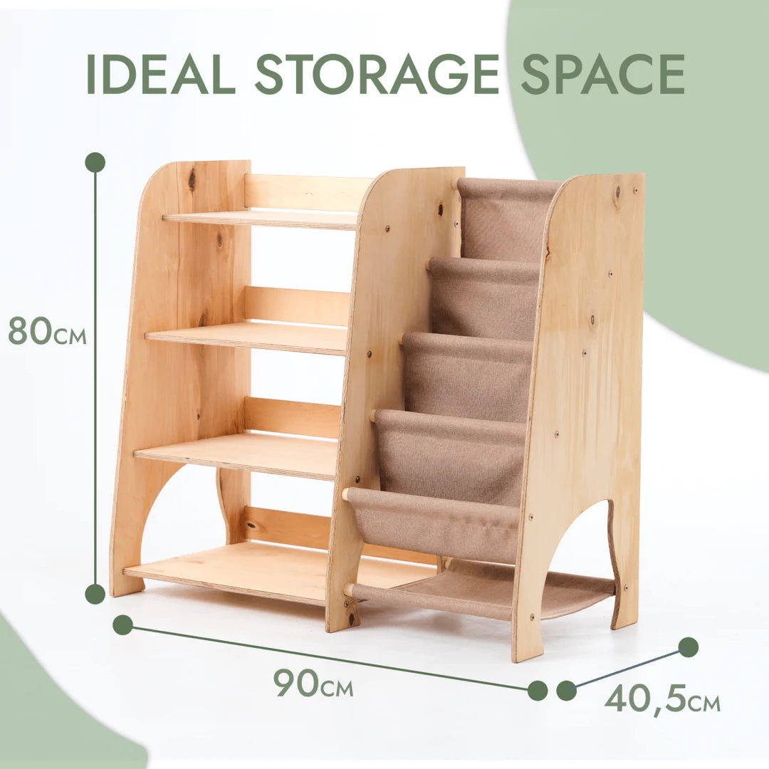 2-in-1 Montessori shelf for books and toys