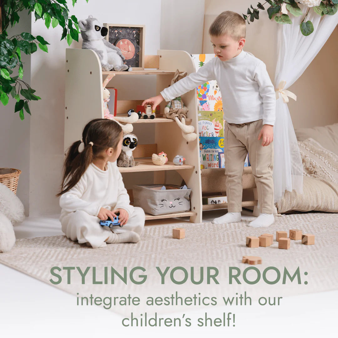2-in-1 Montessori shelf for books and toys