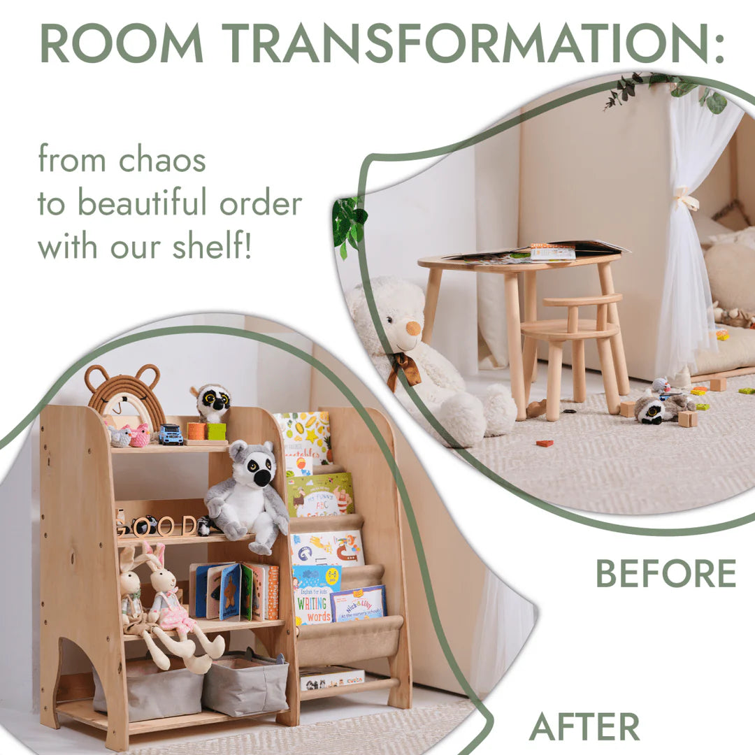 2-in-1 Montessori shelf for books and toys