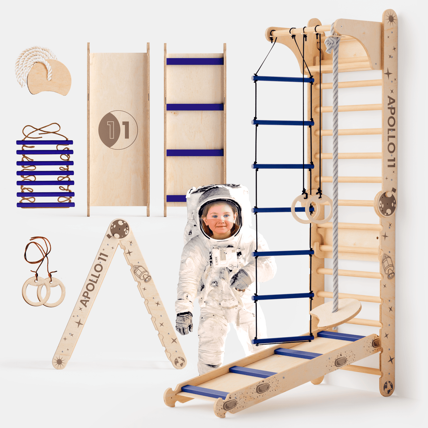 Apollo Swedish Wall / Climbing Ladder for Little Astronauts + Moon Swing Set + Slide Board