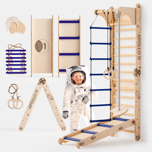 Apollo Swedish Wall / Climbing Ladder for Little Astronauts + Moon Swing Set + Slide Board